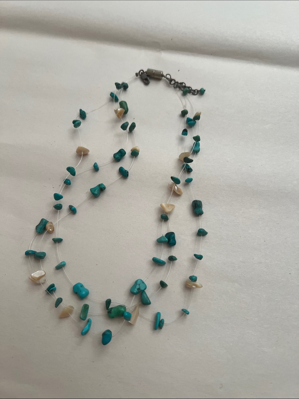 Turquoise and Cream Beaded Layered Necklace - Women Jewelry